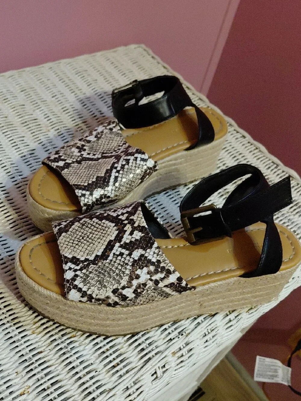 Snake-Print Espadrille Platform Sandals with Black Ankle Strap